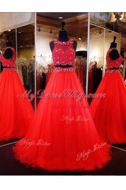 Sumptuous Scoop Sleeveless Beading Zipper Prom Evening Gown