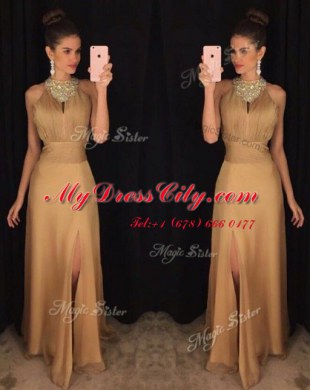 Custom Fit Scoop Sleeveless Satin Dress for Prom Beading Zipper