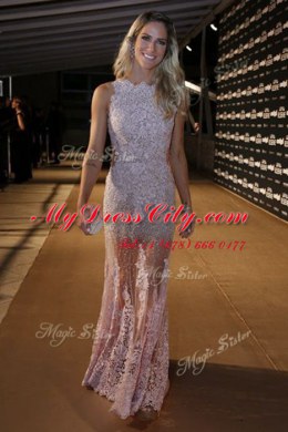 Mermaid Scoop Appliques Dress for Prom White Zipper Sleeveless Floor Length