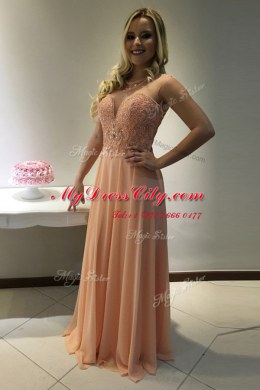 Scoop Chiffon Sleeveless With Train Homecoming Dress Sweep Train and Beading and Lace