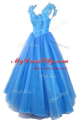 Dramatic Organza V-neck Sleeveless Zipper Ruching and Pick Ups in Baby Blue