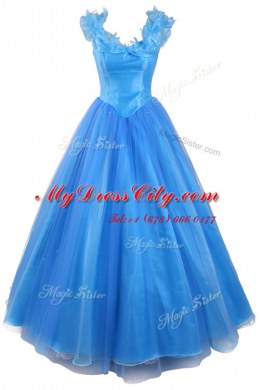 Dramatic Organza V-neck Sleeveless Zipper Ruching and Pick Ups in Baby Blue