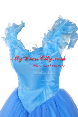 Dramatic Organza V-neck Sleeveless Zipper Ruching and Pick Ups in Baby Blue