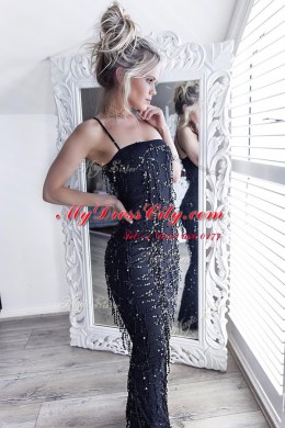 Most Popular Mermaid Spaghetti Straps Sleeveless Zipper Black Tulle