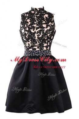 Eye-catching High-neck Sleeveless Satin Beading and Appliques Backless