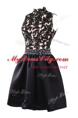 Eye-catching High-neck Sleeveless Satin Beading and Appliques Backless