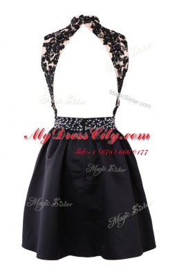 Eye-catching High-neck Sleeveless Satin Beading and Appliques Backless