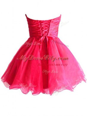 Fancy Sequins Strapless Sleeveless Lace Up Prom Dresses Hot Pink Organza