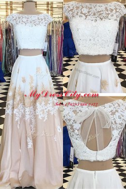 Floor Length Backless Prom Gown Champagne for Prom with Beading and Lace