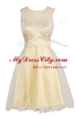 Best Scoop Yellow A-line Sequins Prom Dress Zipper Organza Sleeveless Knee Length