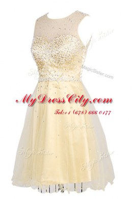 Best Scoop Yellow A-line Sequins Prom Dress Zipper Organza Sleeveless Knee Length