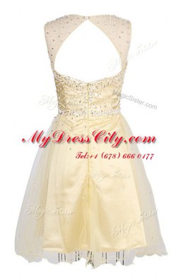 Best Scoop Yellow A-line Sequins Prom Dress Zipper Organza Sleeveless Knee Length