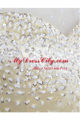 Best Scoop Yellow A-line Sequins Prom Dress Zipper Organza Sleeveless Knee Length