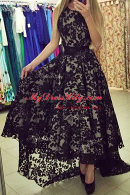 Scoop Lace Asymmetrical A-line Sleeveless Black Zipper