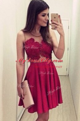 Glittering Scoop Sleeveless Zipper Prom Evening Gown Wine Red Satin