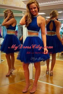 Dazzling Halter Top Organza Sleeveless Mini Length Cocktail Dresses and Beading and Belt