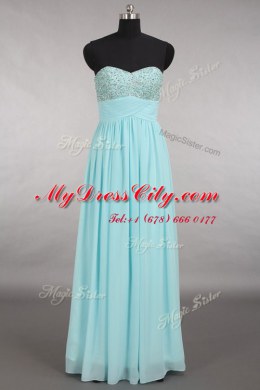 Aqua Blue Sleeveless Beading Floor Length Prom Gown
