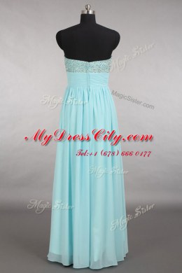 Aqua Blue Sleeveless Beading Floor Length Prom Gown