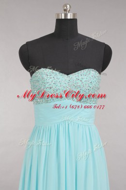 Aqua Blue Sleeveless Beading Floor Length Prom Gown