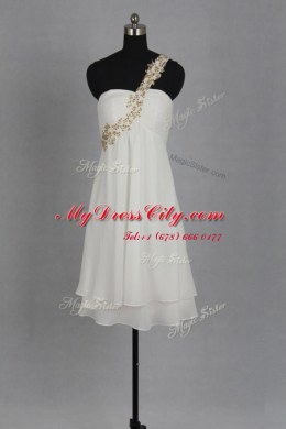 Custom Fit White Zipper Prom Dress Beading Sleeveless Tea Length