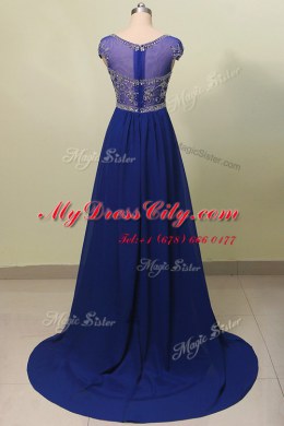 Scoop With Train Zipper Blue for Prom and Party with Beading and Appliques