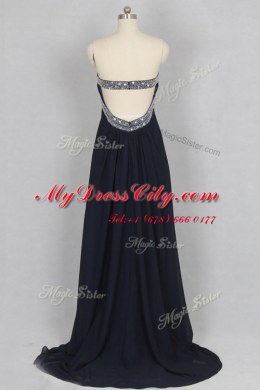 Stylish Black Column/Sheath Sweetheart Sleeveless Elastic Woven Satin With Brush Train Criss Cross Beading Prom Party Dress