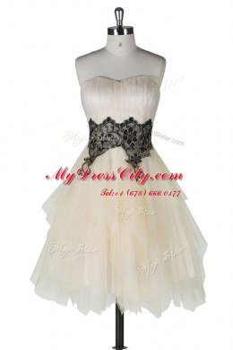 Champagne Strapless Neckline Appliques Prom Gown Sleeveless Zipper