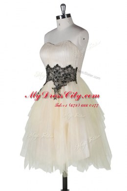 Champagne Strapless Neckline Appliques Prom Gown Sleeveless Zipper
