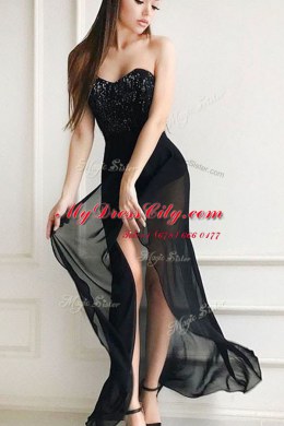 Black Sleeveless Sequins Floor Length Homecoming Dress