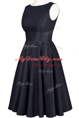 Scoop Sleeveless Prom Dress Knee Length Bowknot Navy Blue Taffeta