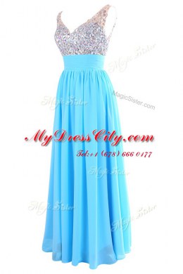 Luxurious Chiffon Sleeveless Floor Length and Beading