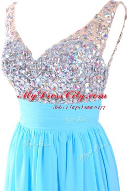 Luxurious Chiffon Sleeveless Floor Length and Beading