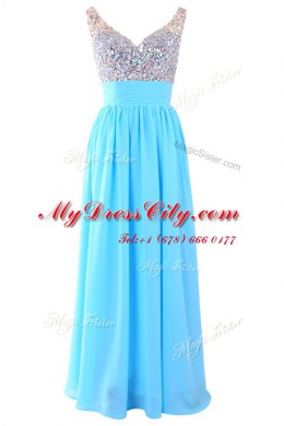 Luxurious Chiffon Sleeveless Floor Length and Beading
