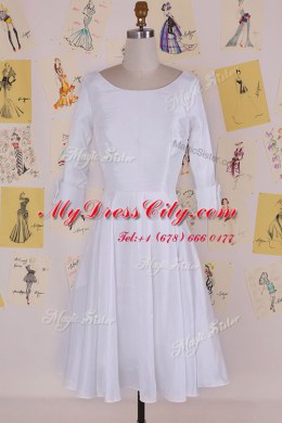 Perfect Scoop Knee Length White Homecoming Dress Chiffon Half Sleeves Ruching