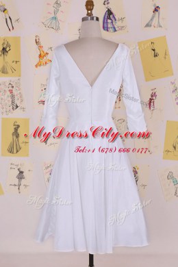 Perfect Scoop Knee Length White Homecoming Dress Chiffon Half Sleeves Ruching