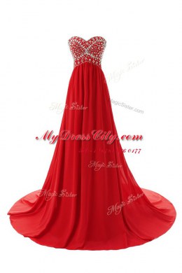 Delicate Green Column/Sheath Chiffon Sweetheart Sleeveless Beading With Train Zipper Prom Party Dress Court Train