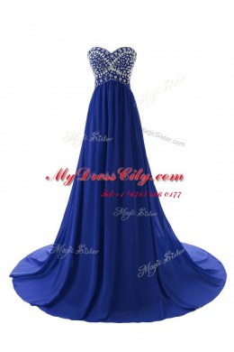 Delicate Green Column/Sheath Chiffon Sweetheart Sleeveless Beading With Train Zipper Prom Party Dress Court Train