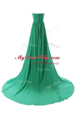 Delicate Green Column/Sheath Chiffon Sweetheart Sleeveless Beading With Train Zipper Prom Party Dress Court Train
