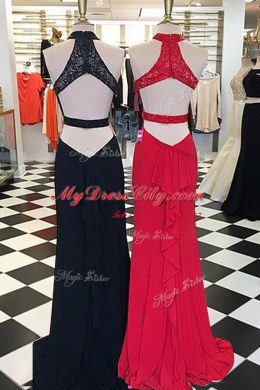 Sophisticated Black Prom Party Dress Prom and For with Beading and Lace Scoop Sleeveless Sweep Train Backless