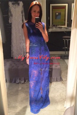 Fitting Lace Scoop Sleeveless Zipper Lace Homecoming Dress in Royal Blue