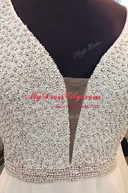 White Sleeveless Floor Length Beading Zipper