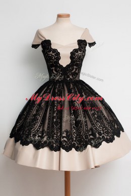 Fashionable Scoop Knee Length Zipper Homecoming Dress Black for Prom and Party with Lace