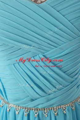 Scoop With Train A-line Sleeveless Baby Blue Homecoming Dress Sweep Train Zipper