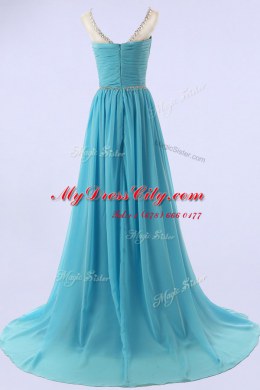 Scoop With Train A-line Sleeveless Baby Blue Homecoming Dress Sweep Train Zipper