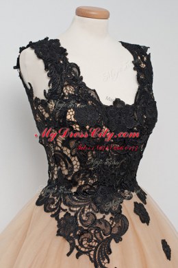 Square Sleeveless Zipper Prom Dress Champagne Tulle