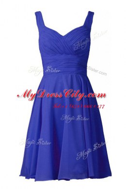 Off The Shoulder Sleeveless Prom Gown Knee Length Pleated Turquoise Chiffon