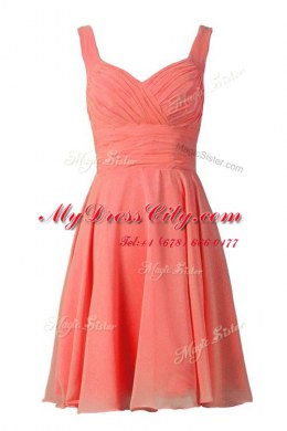 Off The Shoulder Sleeveless Prom Gown Knee Length Pleated Turquoise Chiffon