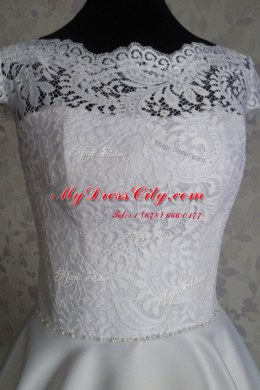 Bateau Cap Sleeves Satin Lace Zipper