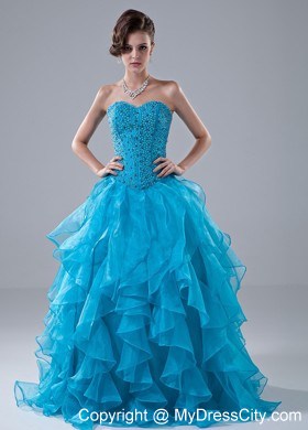 Beading Sweetheart A-Line Ruffles Blue Floor-length Prom Dress