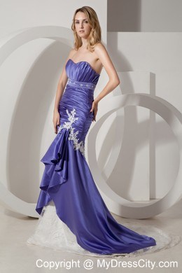 Ruched Mermaid Sweetheart Appliques Court Train Purple Evening Dress